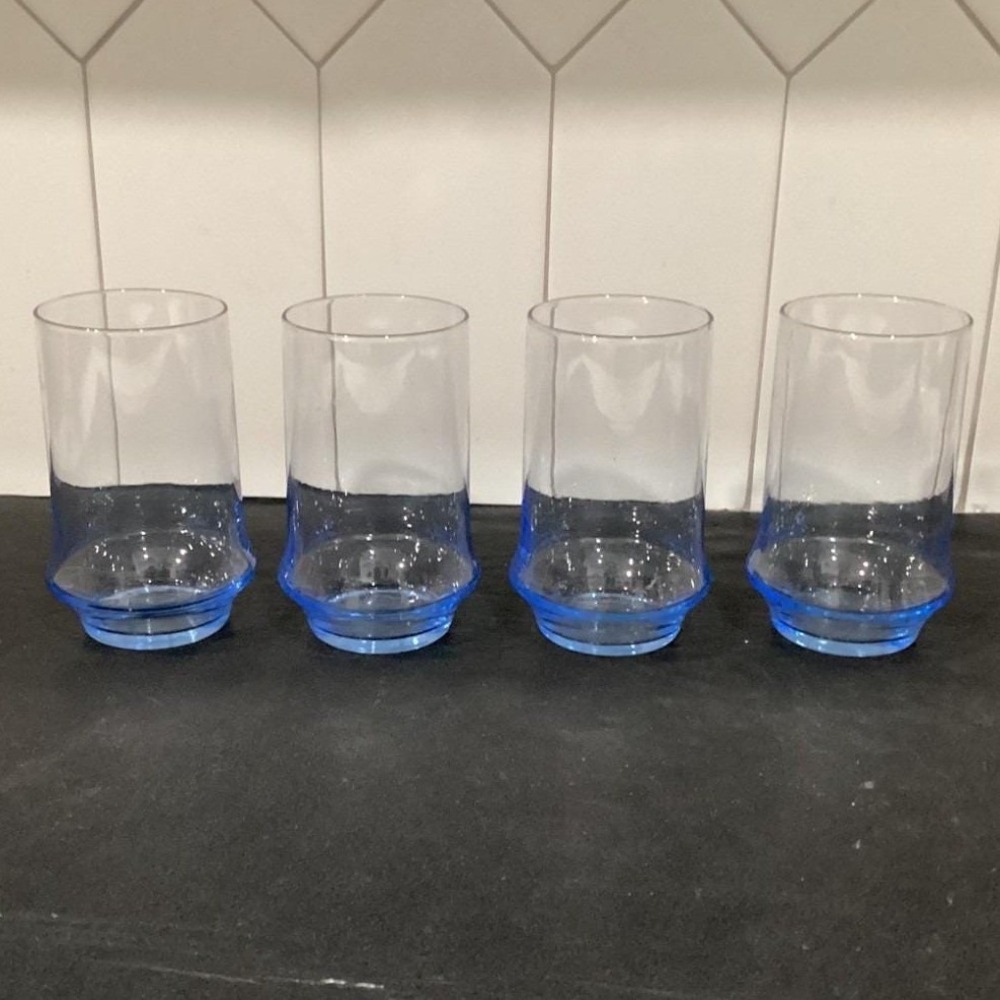 Vintage 4 Libbey IMPROMPTU Azure Blue Drinking Glasses